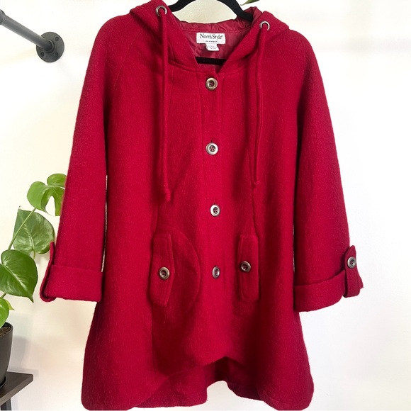 NorthStyle Hooded Boiled Wool Red Lightweight Jacket Small - Picture 1 of 16